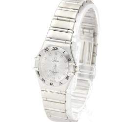 Pre Owned Omega Silver Diamonds Stainless Steel Constellation 1562.36 Quartz Women's Wristwatch 22 MM