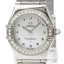 Pre Owned Omega MOP Diamonds Stainless Steel Constellation My Choice 1465.71 Women's Wristwatch 22 MM