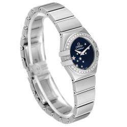 Omega Blue Diamonds Stainless Steel Constellation Orbis Star 123.15.24.60.03.001 Women's Wristwatch 24 MM