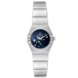 Omega Blue Diamonds Stainless Steel Constellation Orbis Star 123.15.24.60.03.001 Women's Wristwatch 24 MM