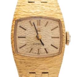 Pre Owned Omega Champagne Gold Plated Stainless Steel Vintage H5375 Women's Wristwatch 18 mm 