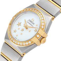 Omega MOP Diamonds 18K Yellow Gold And Stainless Steel Constellation Star 123.25.24.60.05.001 Women's Wristwatch 24 MM