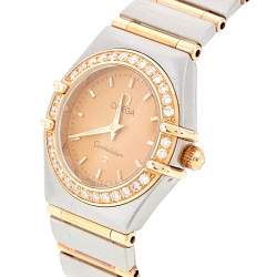 Omega Champagne 18K Yellow Gold & Stainless Steel Diamonds Constellation 895.1203 Women's Wristwatch 23 mm