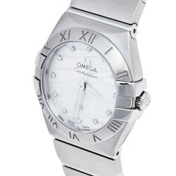 Pre Owned Omega Mother of Pearl Stainless Steel Diamond Constellation 123.10.24.60.55.003 Women's Wristwatch 24 mm