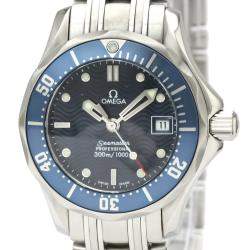 Pre Owned Omega Blue Stainless Steel Seamaster Professional 300M 2583.80 Quartz Women's Wristwatch 29 MM