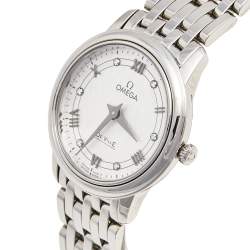 Pre Owned Omega Silver Stainless Steel Diamond Deville Prestige 424.10.27.60.52.002 Women's Wristwatch 27 mm