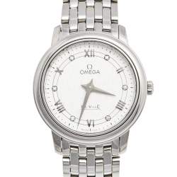 Pre Owned Omega Silver Stainless Steel Diamond Deville Prestige 424.10.27.60.52.002 Women's Wristwatch 27 mm