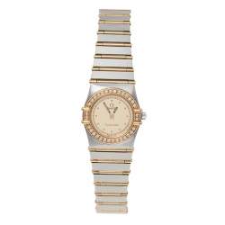Omega Champagne 18K Yellow Gold Stainless Steel Diamond Constellation 895.1080.1 Women's Wristwatch 22 mm