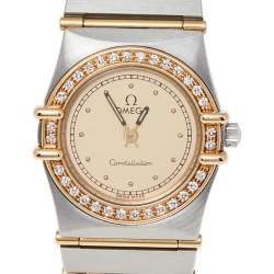 Omega Champagne 18K Yellow Gold Stainless Steel Diamond Constellation 895.1080.1 Women's Wristwatch 22 mm