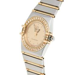 Omega Champagne 18K Yellow Gold Stainless Steel Diamond Constellation 895.1080.1 Women's Wristwatch 22 mm