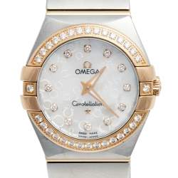 Omega Mother of Pearl 18k Yellow Gold Stainless Steel Diamond Constellation 123.25.27.60.55.009 Women's Wristwatch 27 mm