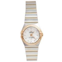 Omega Mother of Pearl 18k Yellow Gold Stainless Steel Diamond Constellation 123.25.27.60.55.009 Women's Wristwatch 27 mm