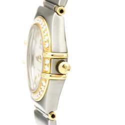 Pre Owned Omega Silver Diamonds 18k Yellow Gold And Stainless Steel Constellation 1367.30 Women's Wristwatch 22 MM
