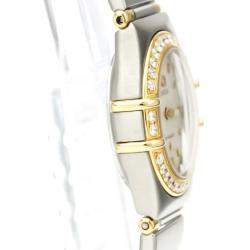 Pre Owned Omega Silver Diamonds 18k Yellow Gold And Stainless Steel Constellation 1367.30 Women's Wristwatch 22 MM