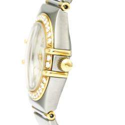 Omega Silver Diamonds 18k Yellow Gold And Stainless Steel Constellation 1367.30 Quartz Women's Wristwatch 22 MM
