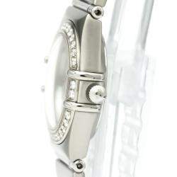 Pre Owned Omega Silver Diamonds Stainless Steel Constellation Quartz Women's Wristwatch 22MM