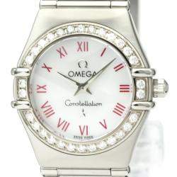 Pre Owned Omega Silver Diamonds Stainless Steel Constellation Quartz Women's Wristwatch 22MM