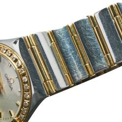 Omega Cream 18k Yellow Gold Stainless Steel Diamond Constellation 795.1202 Women's Wristwatch 25 mm  