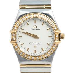 Omega Cream 18k Yellow Gold Stainless Steel Diamond Constellation 795.1202 Women's Wristwatch 25 mm  