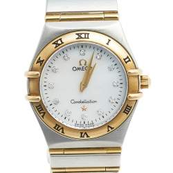 Omega Mother of Pearl Diamond 18k Yellow Gold Stainless Steel Constellation 795.1202 Women's Wristwatch 25 mm