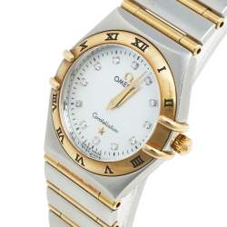 Omega Mother of Pearl Diamond 18k Yellow Gold Stainless Steel Constellation 795.1202 Women's Wristwatch 25 mm