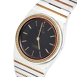 Omega Black 18k Yellow Gold Stainless Steel Constellation 795.0816 Women's Wristwatch 26 mm