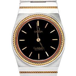 Omega Black 18k Yellow Gold Stainless Steel Constellation 795.0816 Women's Wristwatch 26 mm