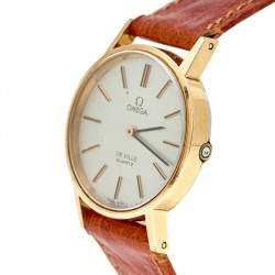 Pre Owned Omega Silver Gold Plated Stainless Steel Leather Vintage De Ville 591.0044 Women's Wristwatch 24 mm