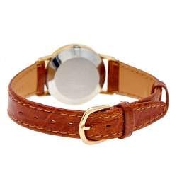 Pre Owned Omega Silver Gold Plated Stainless Steel Leather Vintage De Ville 591.0044 Women's Wristwatch 24 mm
