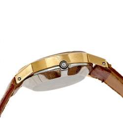 Pre Owned Omega Silver Gold Plated Stainless Steel Leather Vintage De Ville 591.0044 Women's Wristwatch 24 mm