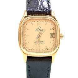 Omega Champagne Gold Plated Stainless Steel Leather Seamaster Brest 596.0045 Women's Wristwatch 22 mm