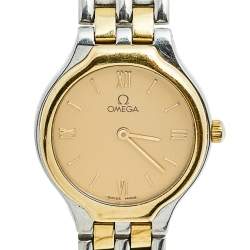 Pre Owned Omega Champagne 18K Yellow Gold Stainless Steel De Ville 795.0901 Women's Wristwatch 23 mm