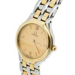Pre Owned Omega Champagne 18K Yellow Gold Stainless Steel De Ville 795.0901 Women's Wristwatch 23 mm