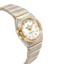 Pre Owned Omega MOP Diamonds 18K Yellow Gold And Stainless Steel Constellation Double Eagle 1389.75.00 Women's Wristwatch 25 MM