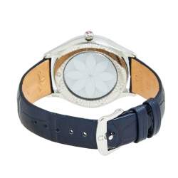 Pre Owned Omega White Stainless Steel Diamond Leather De Ville Tresor 428.17.36.60.04.001 Women's Wristwatch 36 mm
