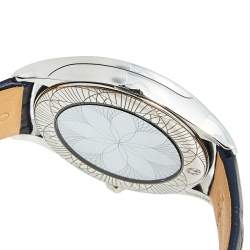 Pre Owned Omega White Stainless Steel Diamond Leather De Ville Tresor 428.17.36.60.04.001 Women's Wristwatch 36 mm