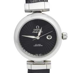 Pre Owned Omega Black Stainless Steel Leather Ladymatic 425.33.34.20.01.001 Women's Wristwatch 34 mm