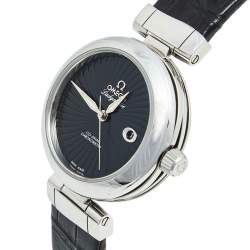 Pre Owned Omega Black Stainless Steel Leather Ladymatic 425.33.34.20.01.001 Women's Wristwatch 34 mm