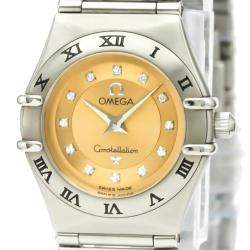 Pre Owned Omega Orange Stainless Steel Diamond Cindy Crawford Constellation 1564.65 Women's Wristwatch 23.5 MM