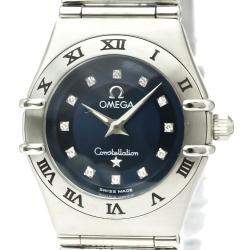 Pre Owned Omega Blue Diamond Stainless Steel Constellation Cindy Crawford LTD Edition 1563.85 Women's Wristwatch 22 MM