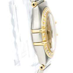 Pre Owned Omega Champagne Diamonds 18k Yellow Gold And Stainless Steel Constellation 1267.10 Women's Wristwatch 22 MM