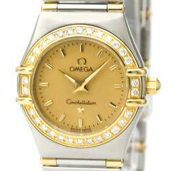Pre Owned Omega Champagne Diamonds 18k Yellow Gold And Stainless Steel Constellation 1267.10 Women's Wristwatch 22 MM