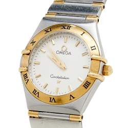 Pre Owned Omega White 18k Yellow Gold Stainless Steel Constellation 795.12.02 Women's Wristwatch 25 mm