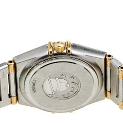 Pre Owned Omega White 18k Yellow Gold Stainless Steel Constellation 795.12.02 Women's Wristwatch 25 mm