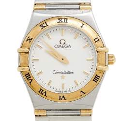 Pre Owned Omega White 18k Yellow Gold Stainless Steel Constellation 795.12.02 Women's Wristwatch 25 mm