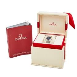 Pre Owned Omega Blue 18k Rose Gold Stainless Steel Diamond Constellation 13125256053002 Women's Wristwatch 25 mm