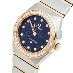 Pre Owned Omega Blue 18k Rose Gold Stainless Steel Diamond Constellation 13125256053002 Women's Wristwatch 25 mm