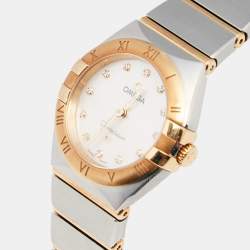 Pre Owned Omega Mother Of Pearl 18K Yellow Gold Stainless Steel Constellation 131.20.25.60.55.002 Women's Wristwatch 25 mm