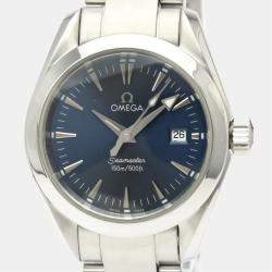 Pre Owned Omega Blue Stainless Steel Seamaster Aqua Terra Quartz 2577.80 Women's Wristwatch 29 MM