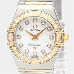 Omega MOP Diamonds 18K Rose Gold And Stainless Steel Constellation 1360.75 Women's Wristwatch 22 MM